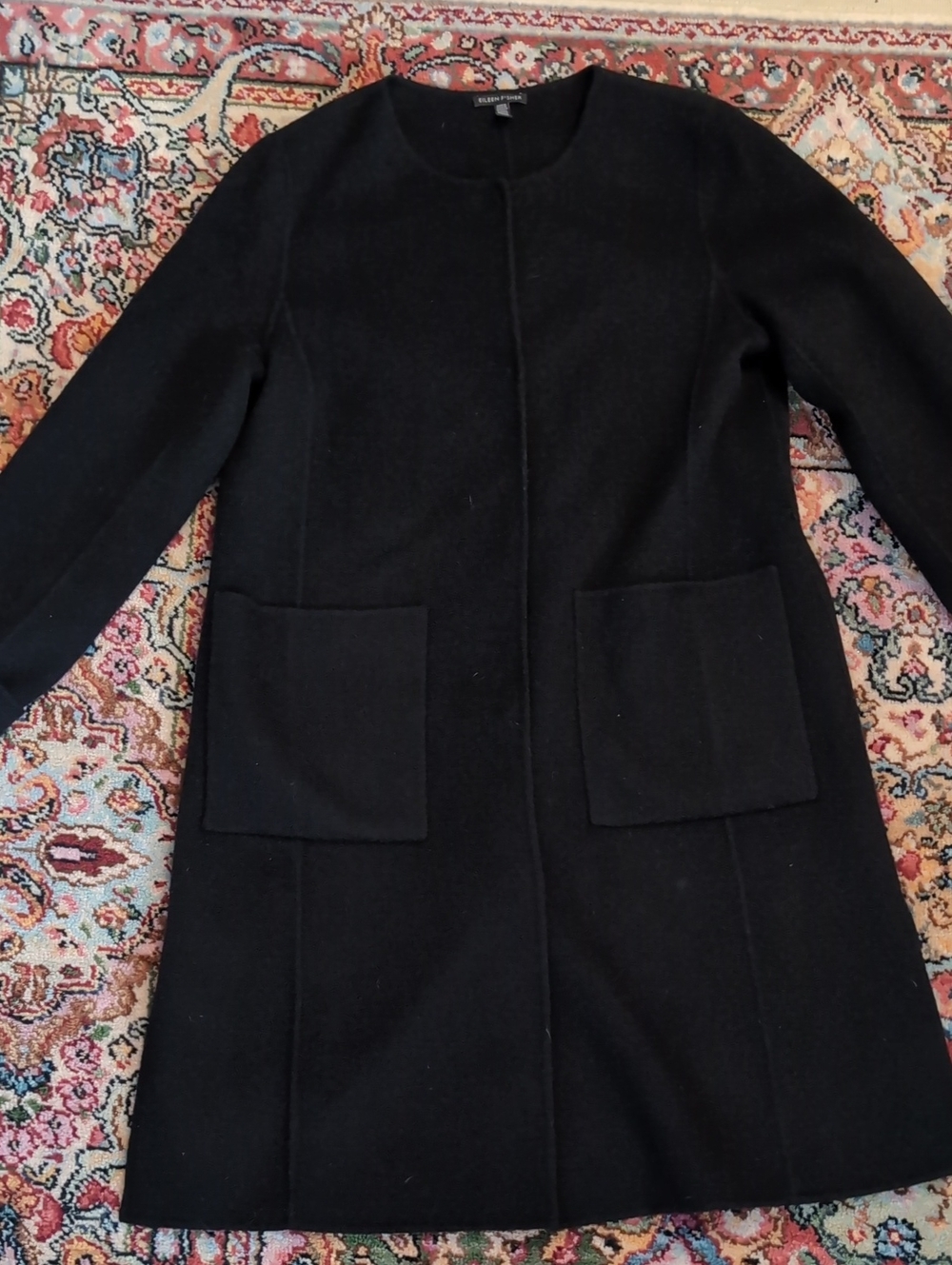 Eileen Fisher Black Wool Snap Button Coat